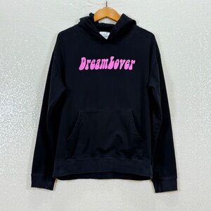 Petals and Peacocks Dream Lover Black Hoodie Large Flower Graphic Streetwear